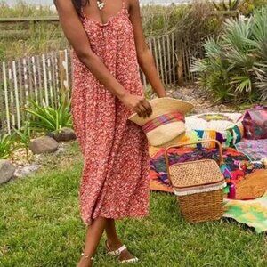 NATURAL LIFE Rust Floral Midi Dress